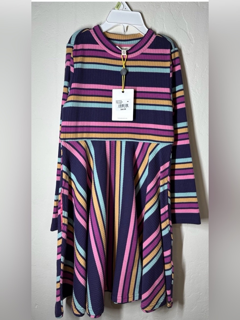 Girls' Striped Long Sleeve Casual Dress - Navy Multi